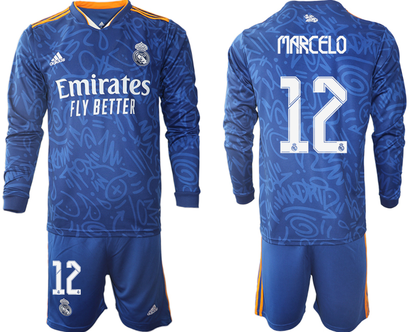 Men 2021-2022 Club Real Madrid away blue Long Sleeve #12 Soccer Jersey->real madrid jersey->Soccer Club Jersey